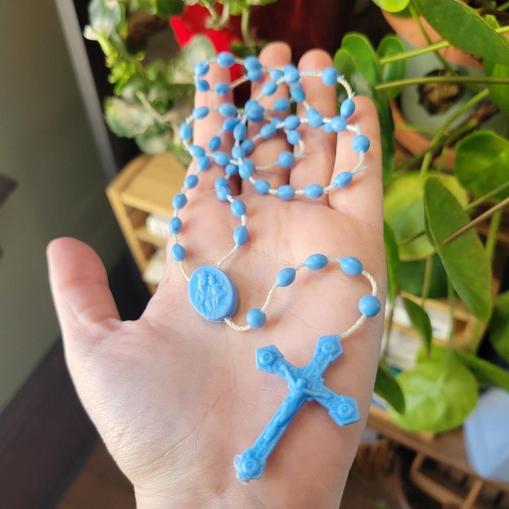 Vintage Baby Blue Crucifix Cross Rosary
